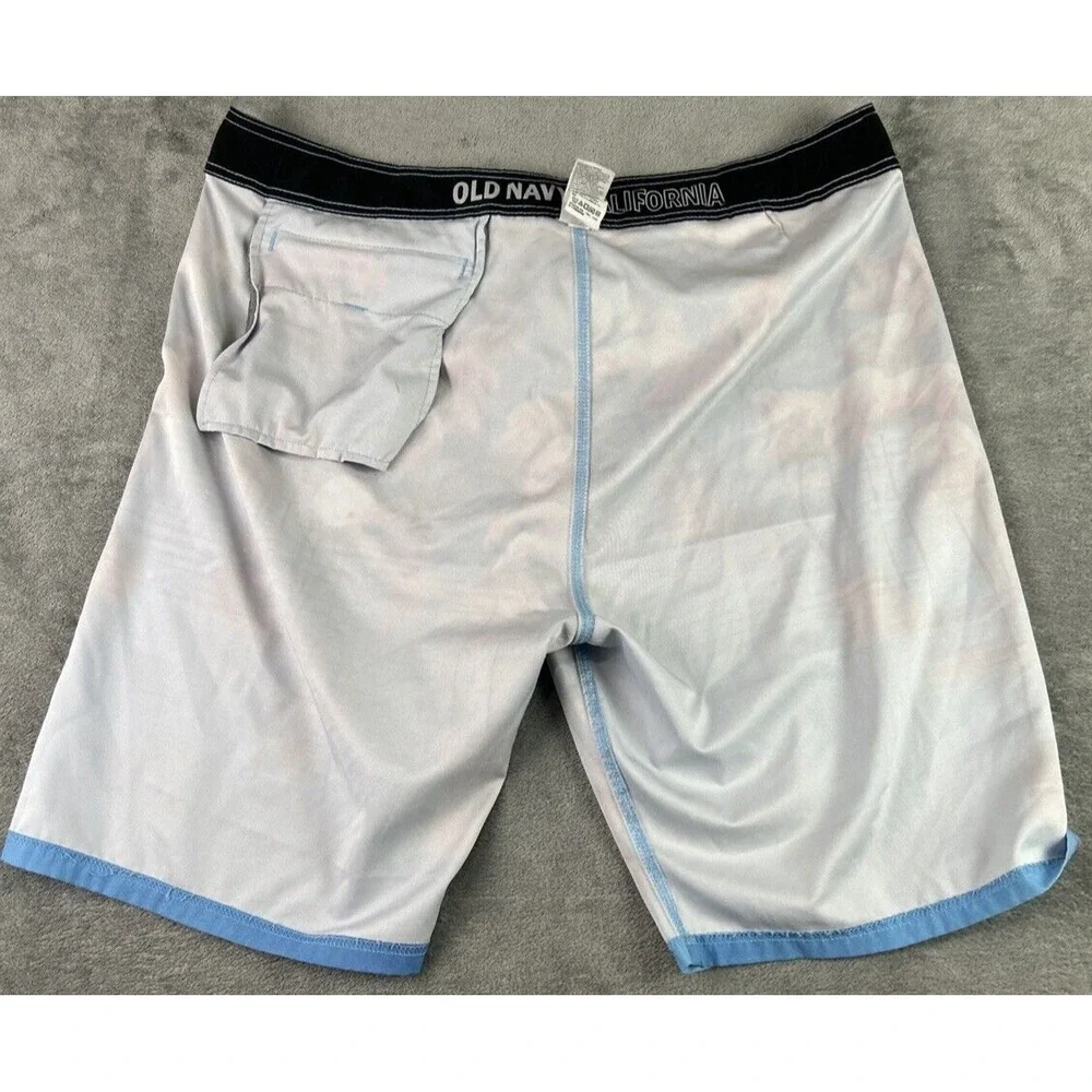 Old Navy Men's 38 Blue Pink Flamingo Hybrid Board Shorts Swim‎ Tropical Boho Fun